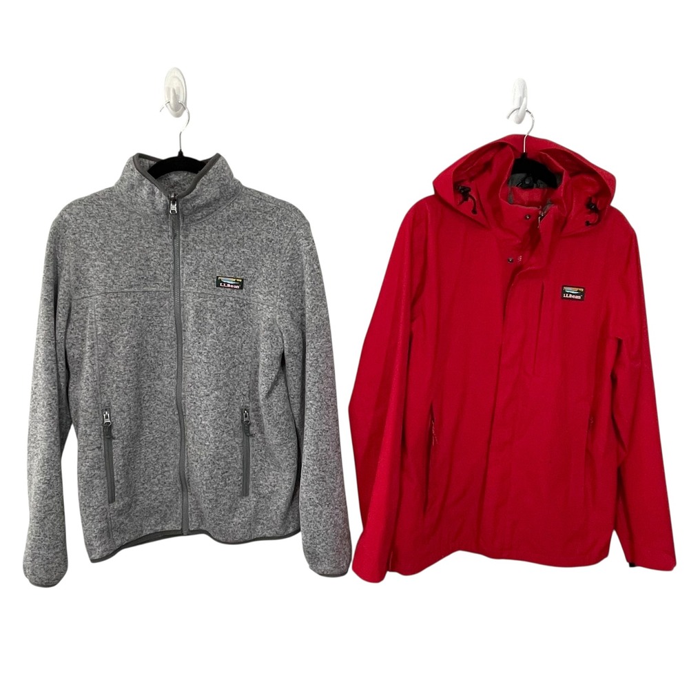 L.L. Bean Men's Small 3 in 1 Sweater Fleece Jacket Red Gray Coat Waterproof